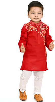 THEFANCYATTIRE Boys Festive & Party Kurta and Pyjama Set(Red Pack of 1)