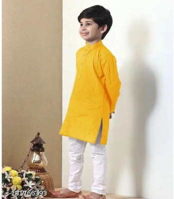 VDC CREATIONS Baby Boys Festive & Party Kurta and Pyjama Set(Yellow Pack of 1)