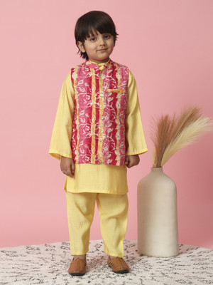 Readiprint Fashions Boys Festive & Party Kurta and Pyjama Set(Yellow Pack of 1)
