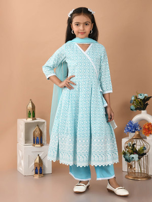 Lalti Fashion Girls Casual Kurta, Pyjama & Dupatta Set(Blue Pack of 1)