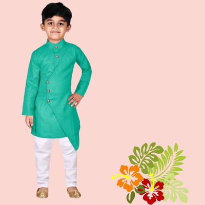 VDC CREATIONS Baby Boys Festive & Party Kurta and Pyjama Set(Green Pack of 1)