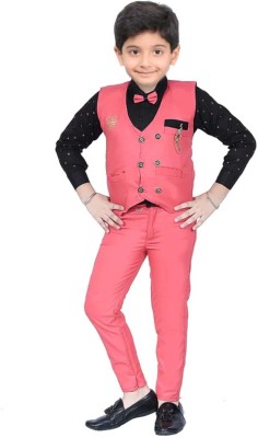 MISS LOCAL Boys Festive & Party Shirt, Waistcoat and Pant Set(Pink Pack of 1)
