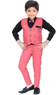 MISS LOCAL Baby Boys Festive & Party Shirt, Waistcoat and Pant Set(Pink Pack of 1)