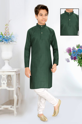 BYTER Boys Wedding Kurta and Pyjama Set(Green Pack of 1)
