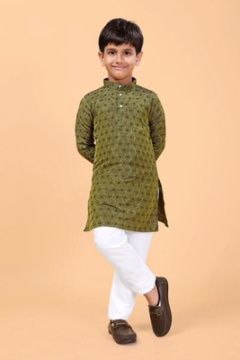 VALAKI Boys Festive & Party Kurta and Pyjama Set(Dark Green Pack of 1)