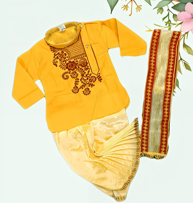 ELAN FASHION Baby Boys Festive & Party Kurta, Dhoti Pant & Dupatta Set(Yellow Pack of 1)