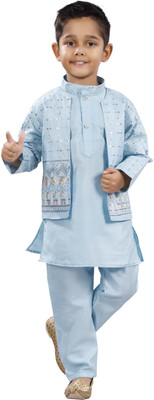 Smuktar garments Boys Festive & Party, Wedding Kurta and Pyjama Set(Light Blue Pack of 1)