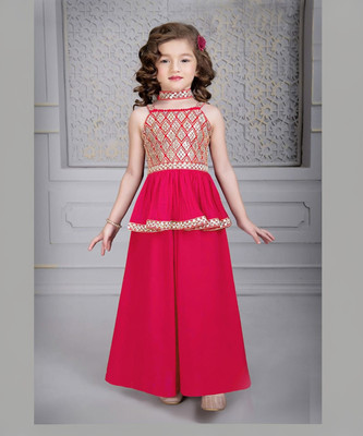 Tulsi Creation Girls Wedding Kurta and Palazzo Set(Pink Pack of 1)