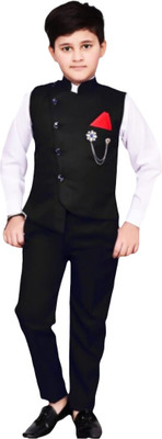 Paryushnam Boys Festive & Party, Wedding, Formal Shirt, Waistcoat and Pant Set(Black Pack of 1)