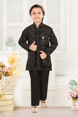 joley poleyy Boys Festive & Party Sherwani and Churidar Set(Black Pack of 1)