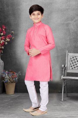 bitteR Boys Wedding Kurta and Pyjama Set(Pink Pack of 1)