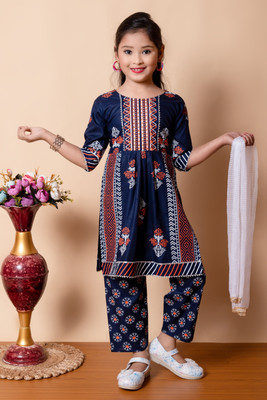 MPRIMEFASHION Girls Festive & Party Kurta and Pyjama Set(Blue Pack of 1)