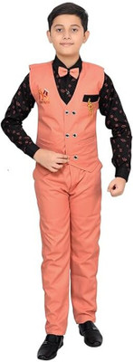 Avikreation Boys Festive & Party, Wedding Shirt, Waistcoat and Pant Set(Pink Pack of 1)
