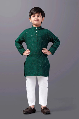 Liten Boys Festive & Party, Wedding Kurta and Pyjama Set(Green Pack of 1)
