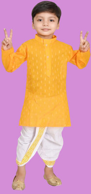 Elegant Attire Boys Casual, Festive & Party Kurta and Dhoti Pant Set(Yellow Pack of 1)