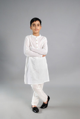 LITTLE HUNKER Boys & Girls Casual Kurta and Pyjama Set(White Pack of 1)