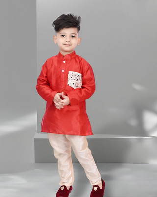 S.K.M Garments Boys Festive & Party Kurta and Pyjama Set(Red Pack of 2)