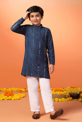 Fashion Dream Boys Festive & Party Kurta and Pyjama Set(Blue Pack of 1)