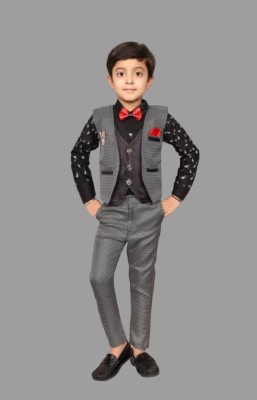 Aanyafashions Boys Festive & Party Shirt, Waistcoat and Pant Set(Black Pack of 1)