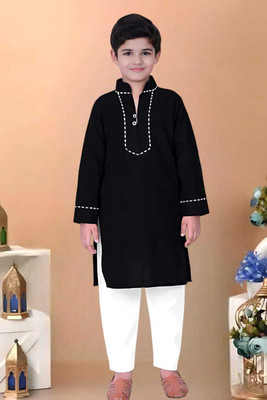 MUSTAKIN CREATION Baby Boys Casual Kurta and Pyjama Set(Black Pack of 1)