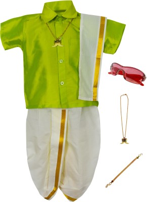 Amirtha Fashion Boys Festive & Party Shirt & Dhoti Set(Green Pack of 1)