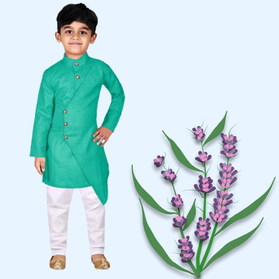 VDC CREATIONS Baby Boys Festive & Party Kurta and Pyjama Set(Green Pack of 1)