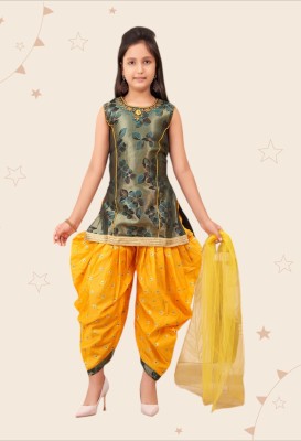 Kidotsav Girls Casual Kurta and Patiala Set(Green Pack of 1)