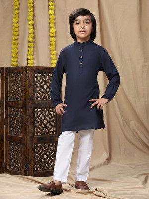 SKAVIJ Boys Festive & Party Kurta and Pyjama Set(Blue Pack of 1)