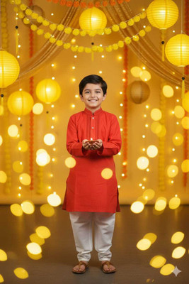 Oxipital Club Boys Festive & Party Kurta and Pyjama Set(Red Pack of 1)