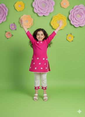 FLEXAA Girls Festive & Party, Casual, Formal, Wedding Kurta and Trouser Set(Pink Pack of 1)