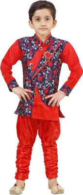 Oxipittal Club Boys Festive & Party Kurta and Dhoti Pant Set(Red Pack of 1)