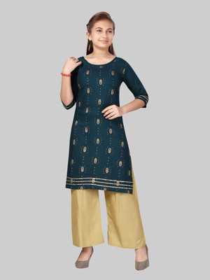 Aarika Girls Festive & Party Kurta and Palazzo Set(Dark Green Pack of 1)