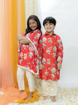 VASTRAMAY Boys Festive & Party Kurta and Patiala Set(Red Pack of 1)