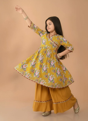 NAMASYA Girls Festive & Party, Wedding Kurta and Sharara Set(Yellow Pack of 1)