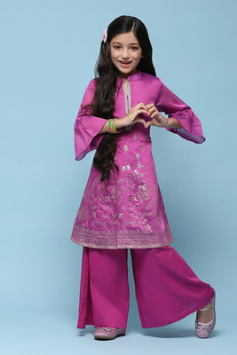 BIBA Girls Festive & Party Kurta and Trouser Set(Pink Pack of 2)