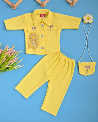 momtaj Girls Casual Kurta and Pyjama Set(Yellow Pack of 1)