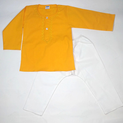 Shlok Samhita Boys Festive & Party Kurta and Pyjama Set(Orange Pack of 1)