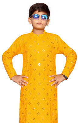 Dev Fashion Baby Boys Casual Kurta and Pyjama Set(Yellow Pack of 1)