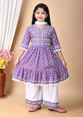 ZAYA Girls Festive & Party Kurta and Palazzo Set(Purple Pack of 1)