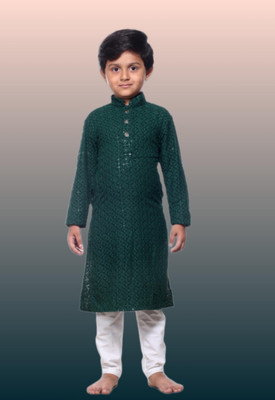 RKTM Baby Boys Festive & Party Kurta and Pyjama Set(Green Pack of 1)