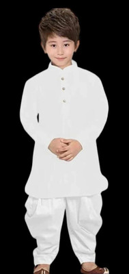 Liten Boys Festive & Party Dhoti & Kurta Set(White Pack of 1)