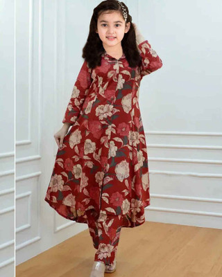 Vetrokart Girls Casual Dupatta and Pyjama Set(Maroon Pack of 1)