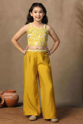 Fashion Dream Girls Festive & Party Kurta and Palazzo Set(Yellow Pack of 1)