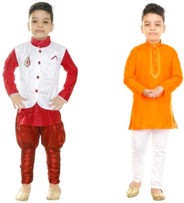 FG FASHION Boys Festive & Party, Wedding, Casual Kurta and Dhoti Pant Set(Maroon Pack of 1)