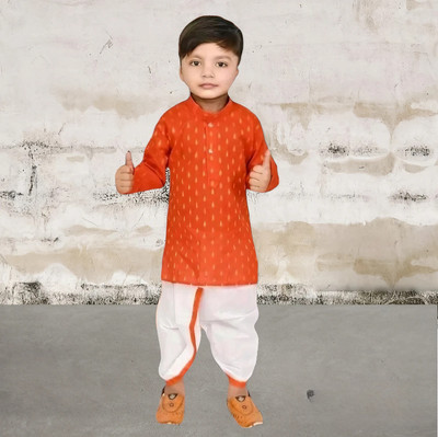 USMANIA Boys Festive & Party Kurta and Dhoti Pant Set(Orange Pack of 1)