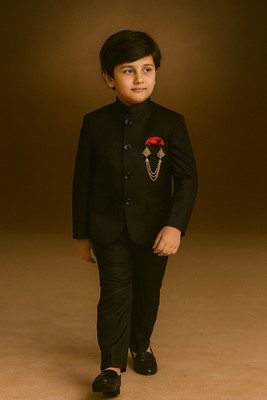 Akshita trading Boys Festive & Party, Wedding Blazer and Pant Set(Black Pack of 1)