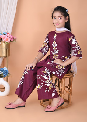 NFASHION Girls Festive & Party Salwar and Kurta Set(Purple Pack of 1)