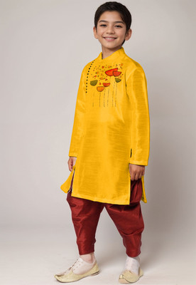 DEVOILER Boys Festive & Party Kurta and Dhoti Pant Set(Yellow Pack of 1)