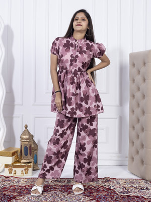 MISHA FASHION Baby Girls Casual Kurta and Palazzo Set(Maroon Pack of 1)