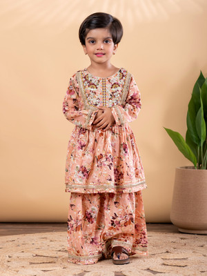 Readiprint Girls Festive & Party Kurta and Sharara Set(Pink Pack of 1)
